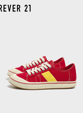 F21红色帆布鞋女2025新款秋季轻薄透气平底百搭休闲学生低帮板鞋