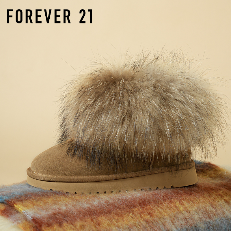 F21貉子毛雪地靴女2025新款