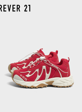 F21红色厚底老爹鞋女2025新款秋季增高轻便百搭潮学生休闲运动鞋