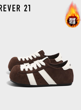 F21厚底加绒面德训鞋女2025新款秋季百搭休闲大头面包泡芙板鞋子