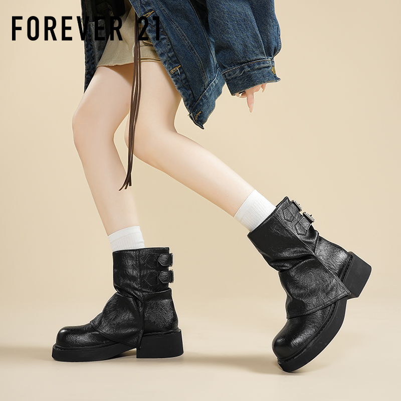F21黑色厚底马丁靴女2025新款秋