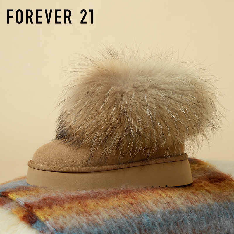 F21狐狸毛牛皮雪地靴女款2025