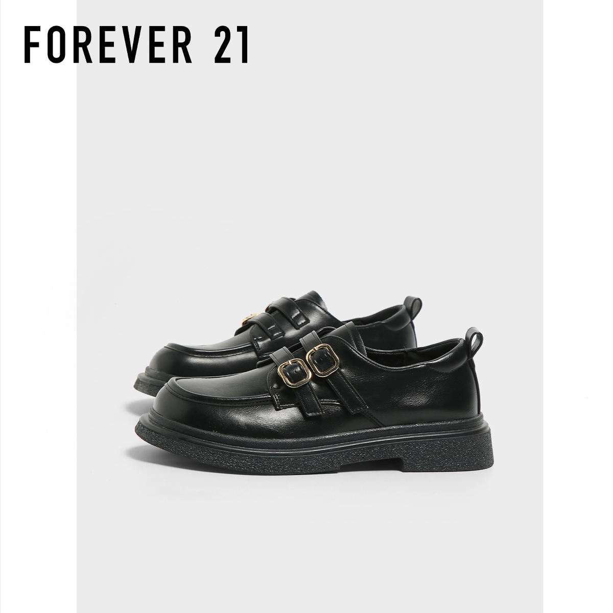 F21黑色英伦风小皮鞋女2025新款