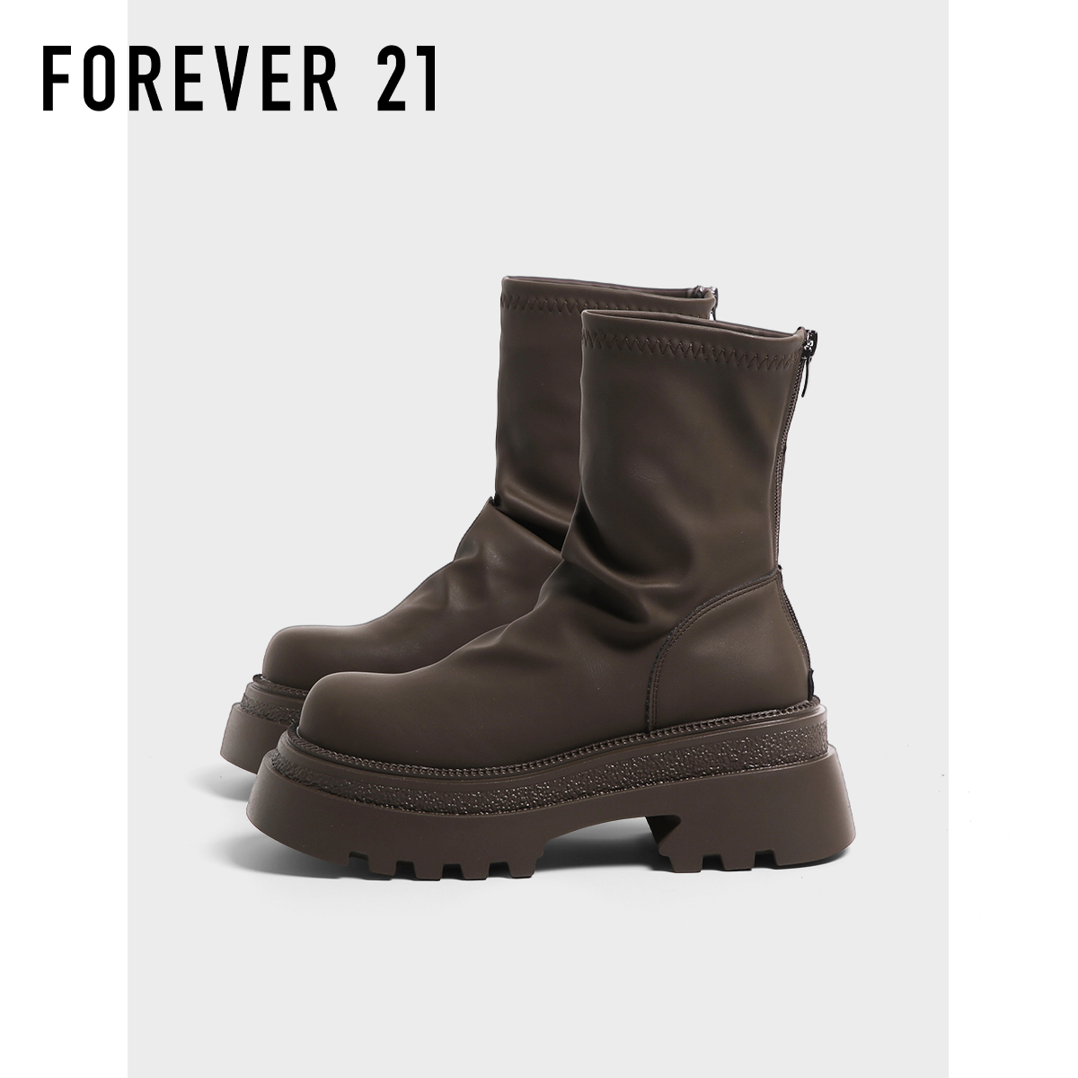 F21棕色英伦风马丁靴女2025新款