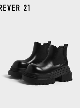 F21黑色短筒马丁靴女款2025新款秋季软厚底切尔西靴子英伦风短靴