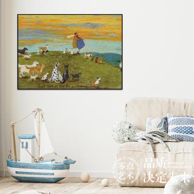 小众艺术客厅装饰画温馨人物狗狗玄关卧室挂画儿童房装饰画