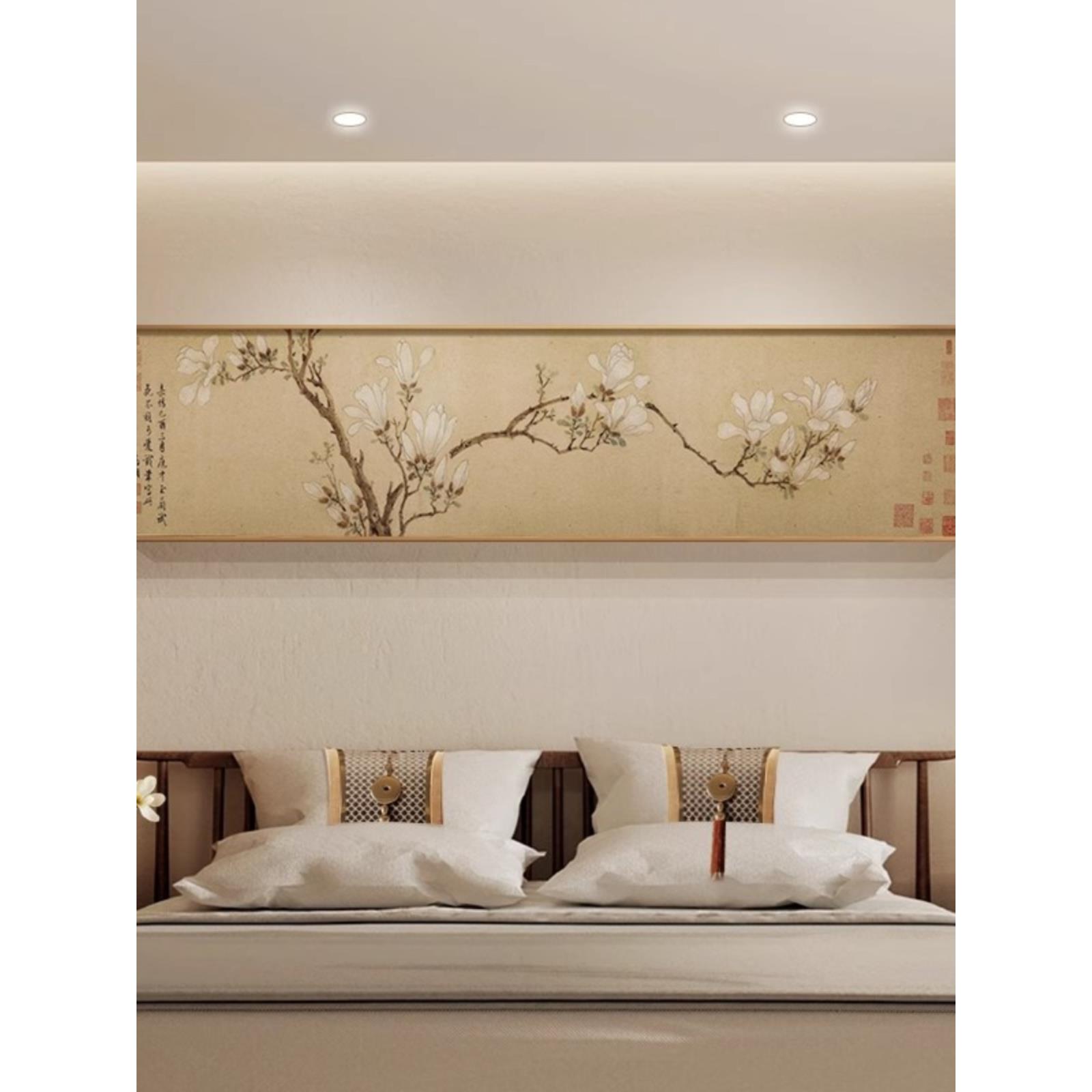 新中国风卧室床头挂画宋代美学白玉兰画旗帜古画茶室装饰中国画客