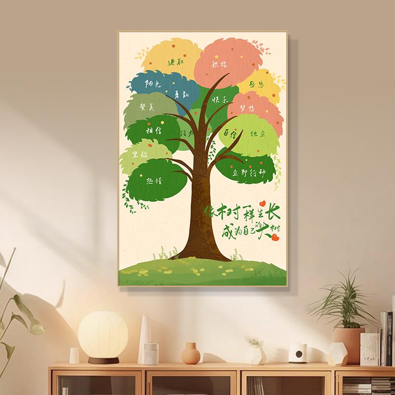 学校心理咨询室布置多巴胺积极正能量树装饰画治愈系疗愈空间挂画