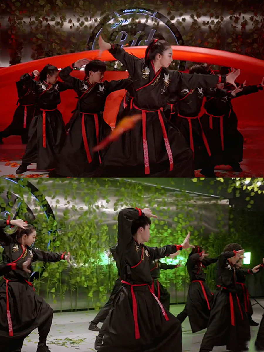 中式表演服装古典舞表演服装男团黑红中国夏季街舞武术