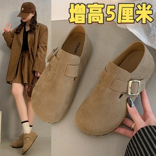 小個(gè)子增高鞋 新款 女2025春季 34碼 博肯單鞋 厚底樂福鞋 內(nèi)增高勃肯鞋