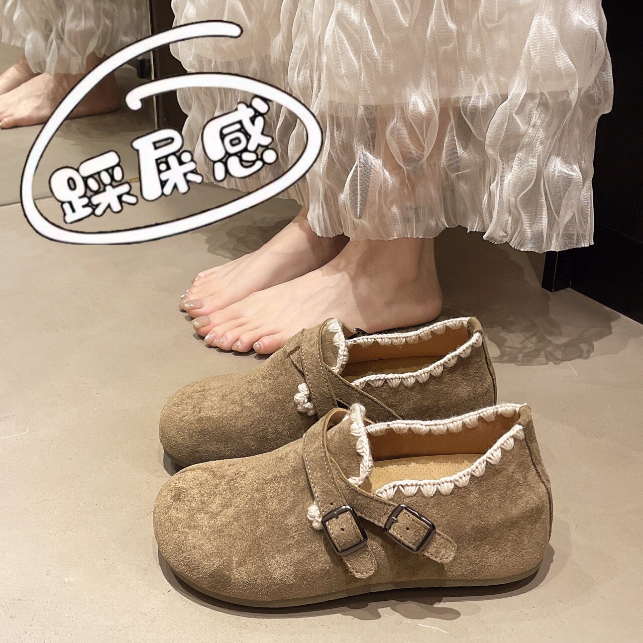 内增高勃肯鞋女2025新款小个子增高鞋34码一脚蹬懒人乐福豆豆鞋女