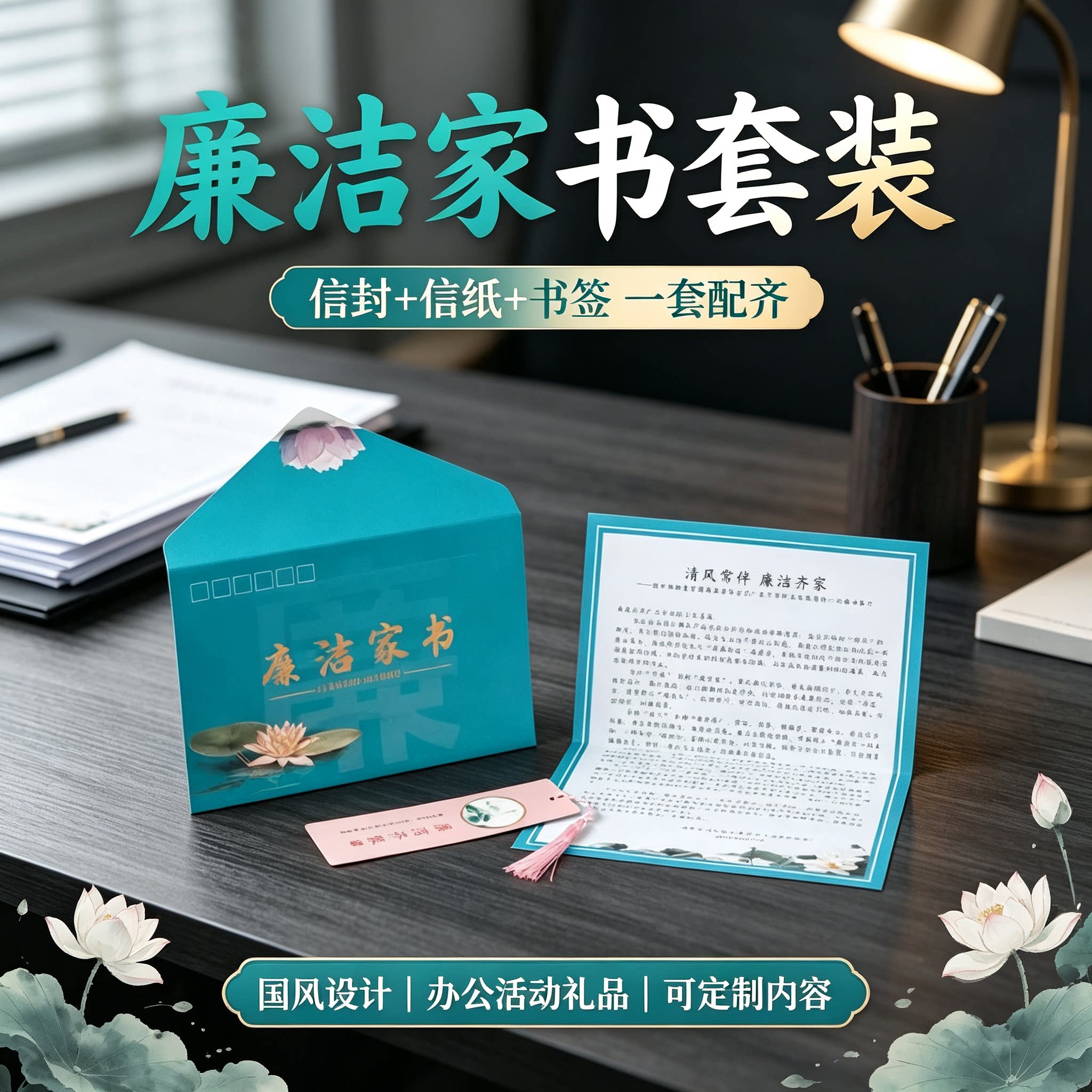 廉洁清正廉洁家书定制助廉承诺书黄筒书签廉洁小礼品家庭助廉团团圆圆加印LOGO单位名称廉洁文创廉洁提醒信