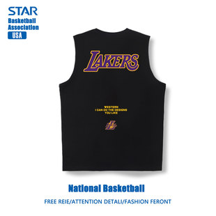 篮球背心无袖男运动湖人队训练服宽松纯棉上衣夏季外穿休闲投篮