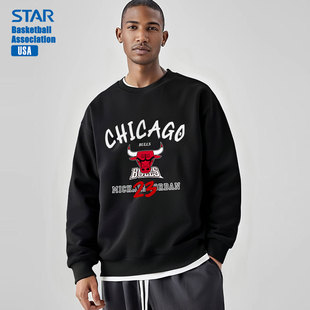 公牛队23号训练卫衣美式篮球秋冬季加绒套头上衣宽松长袖运动投篮