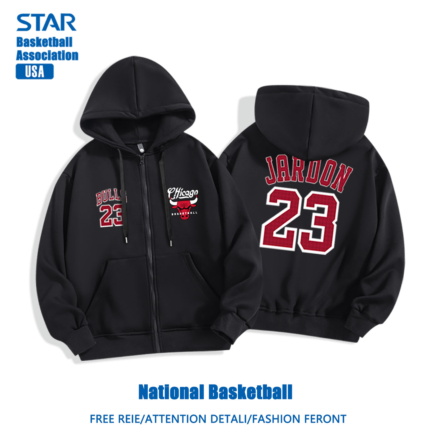 复古经典公牛运动拉链卫衣外套男