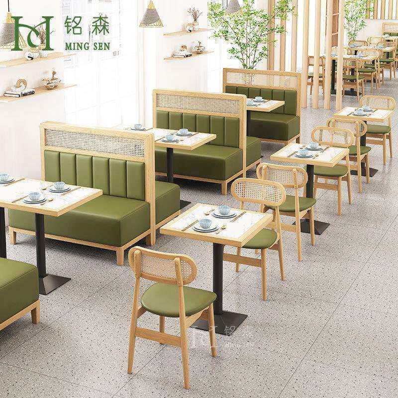 主题西餐厅实木编藤餐椅音乐餐吧茶餐厅饭店卡座沙发餐饮桌椅组合