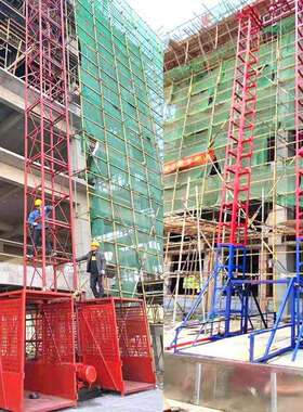 楼房外墙双柱单笼升降机工地井字架提升机建筑用单柱双笼升降机