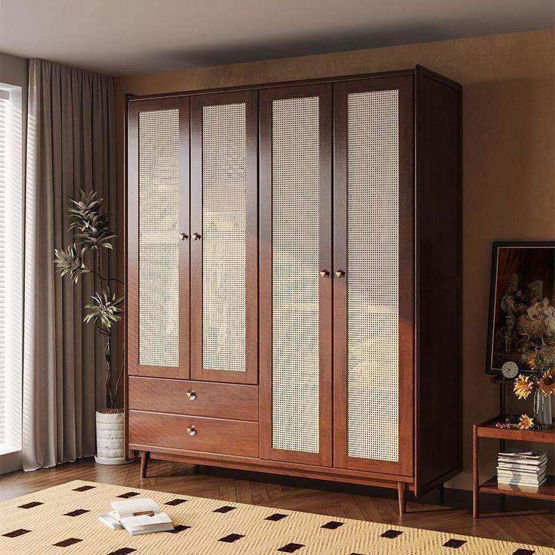 实木藤编衣柜小户型日式衣橱乡村美式收纳家用卧室组合储物柜民宿