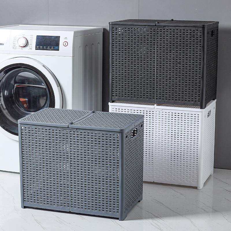 日式脏衣篓带盖分区洗衣可折叠脏衣篮塑料浴室置物脏衣服收纳筐