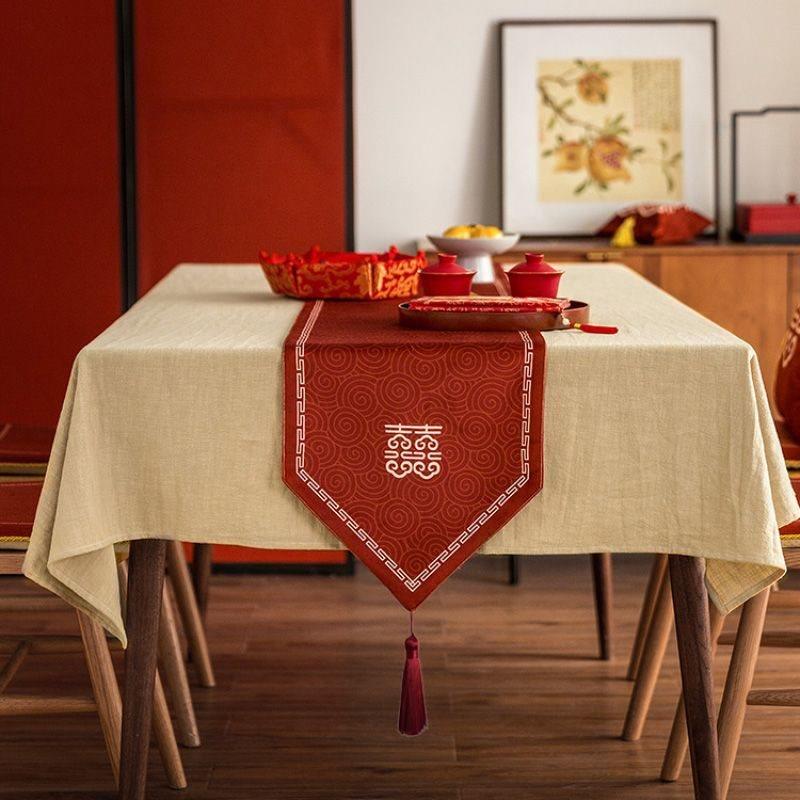 喜嫁桌旗结婚长条婚礼婚庆床旗床尾巾红色茶几边柜长桌布盖巾盖布