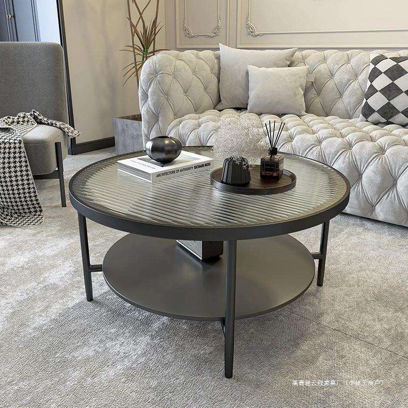 轻奢客厅茶几网红家用小户型钢化玻璃茶几桌圆形双层现代简约小桌