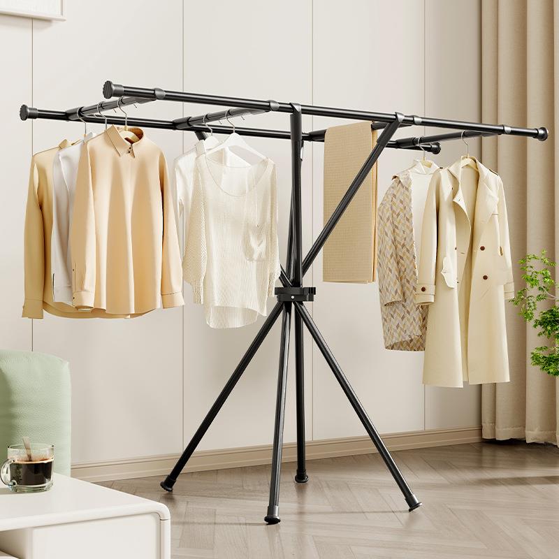 晾衣架落地折叠卧室晾晒杆家用凉衣架阳台挂衣服架子免安装衣帽架