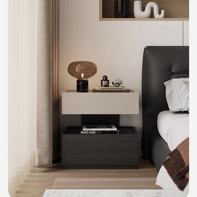 纯实木简约床头柜带灯一体悬浮式床边柜轻奢收纳意式主卧室小柜子