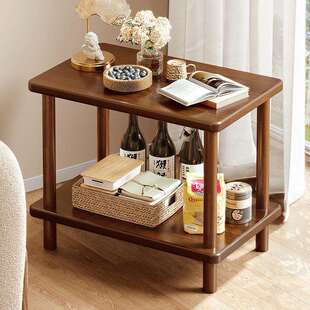 实木沙发边几客厅胡桃木小茶几现代简约家用置物架简易双层小桌子