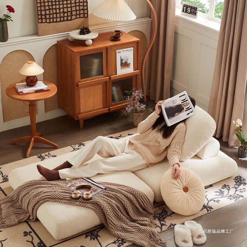 单人沙发麻薯沙发床小户型客厅折叠拆洗榻榻米两用奶油豆腐块懒人