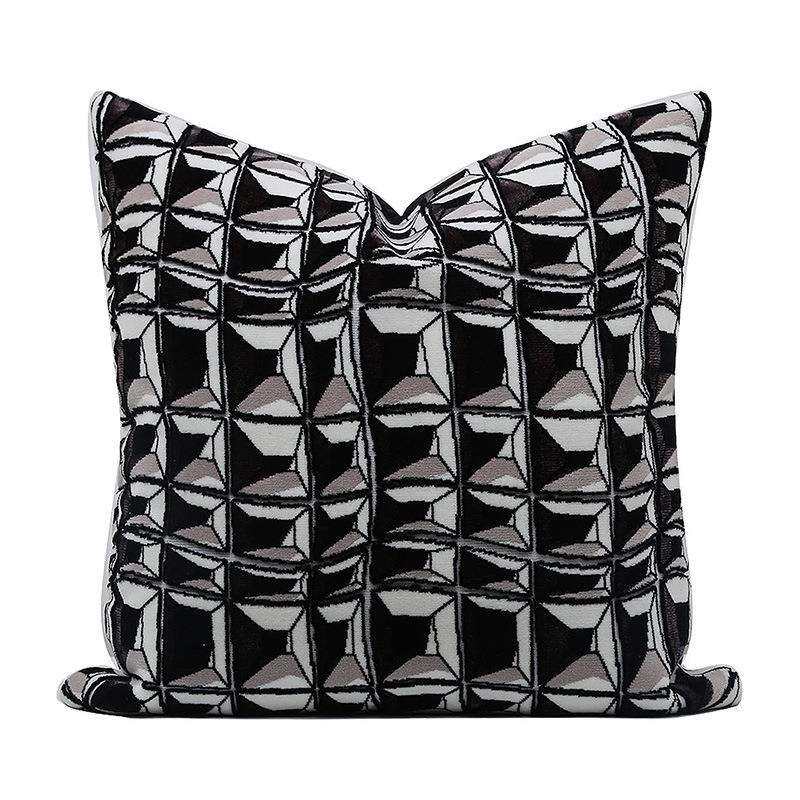 黑白立体图割绒高端抱枕现代几何纹样板房售楼处软装布艺搭配抱枕