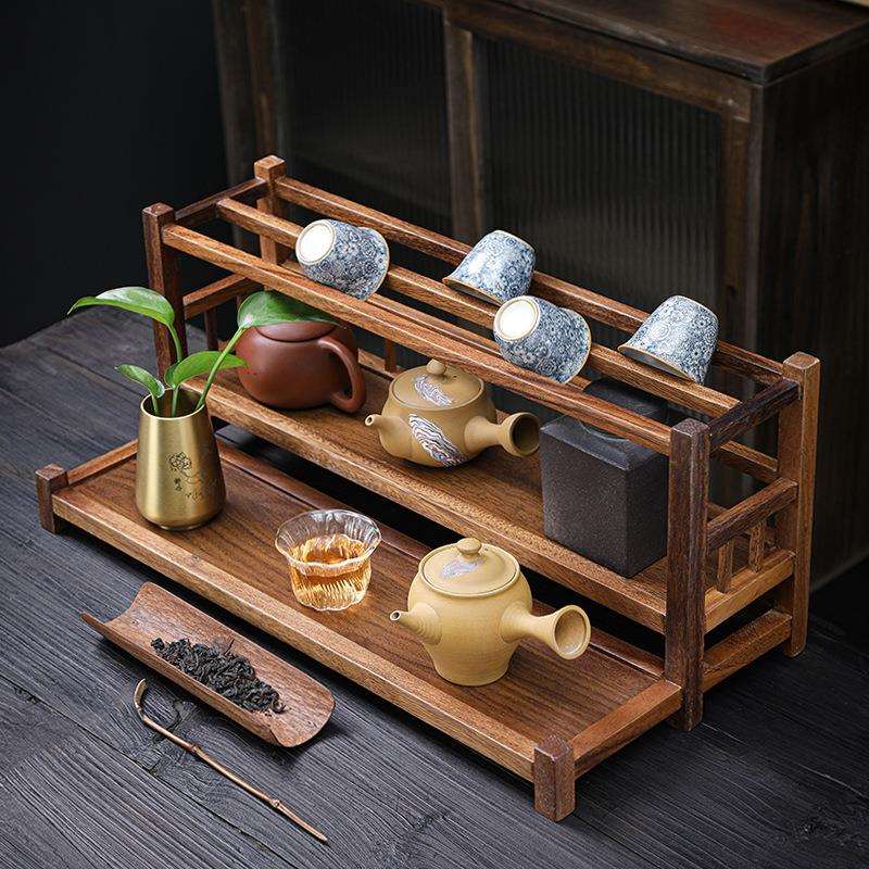 桌面收纳三层壶架南美胡桃木置物架