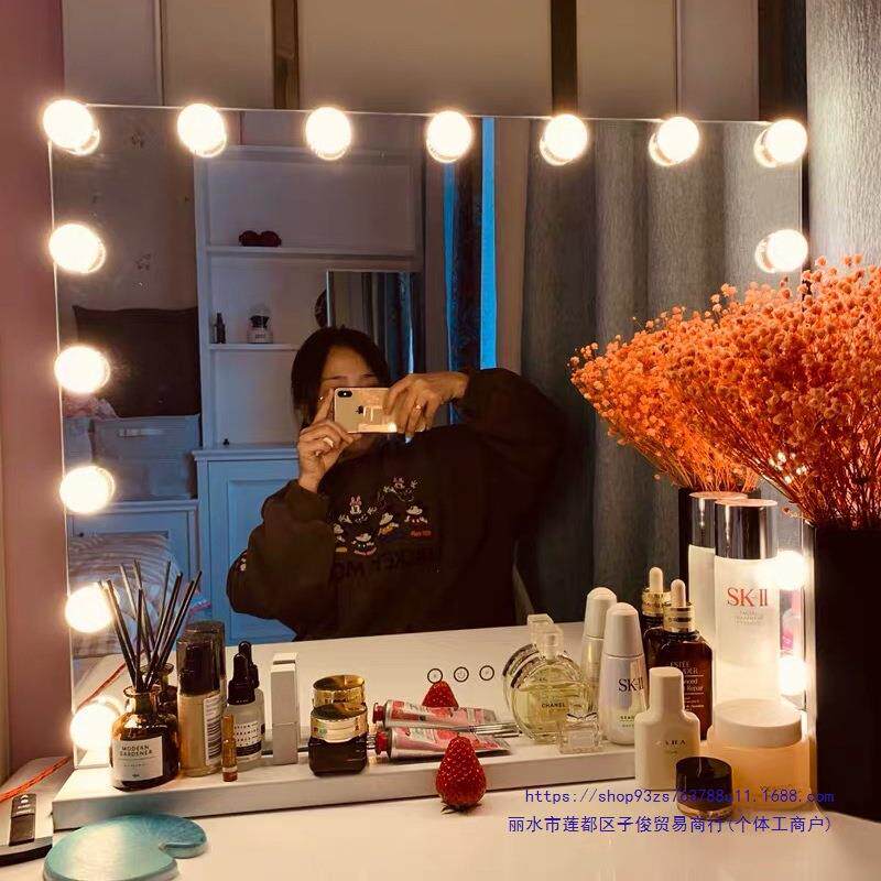 化妆镜带灯充电大号台式灯网红梳妆镜补光壁挂高清镜子