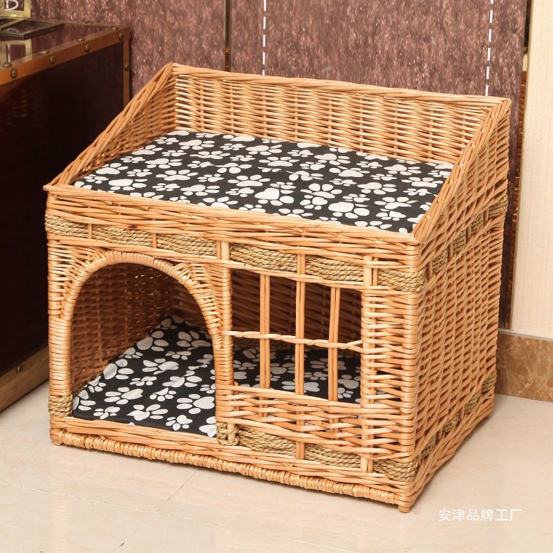藤编封闭双层猫窝四季通用