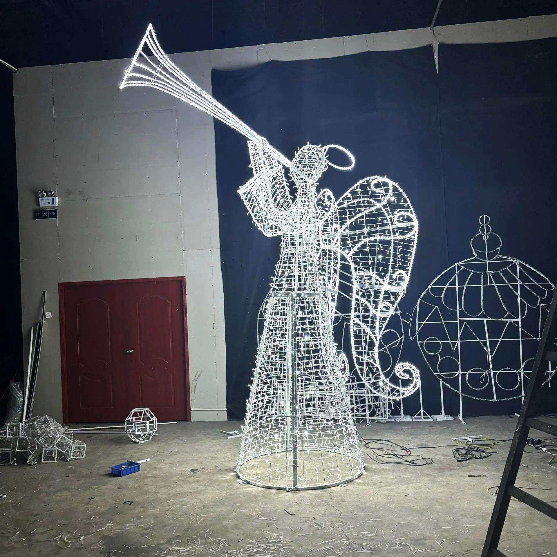 LED圣诞天使铁艺造型灯商场美陈布置大型文旅景观灯光亮化装饰灯