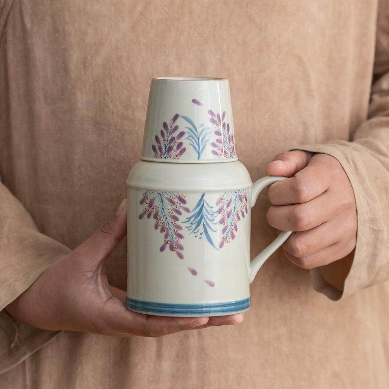 草木灰手绘紫藤花焖茶壶小暖壶家用闷茶壶新中式功夫热水瓶单壶