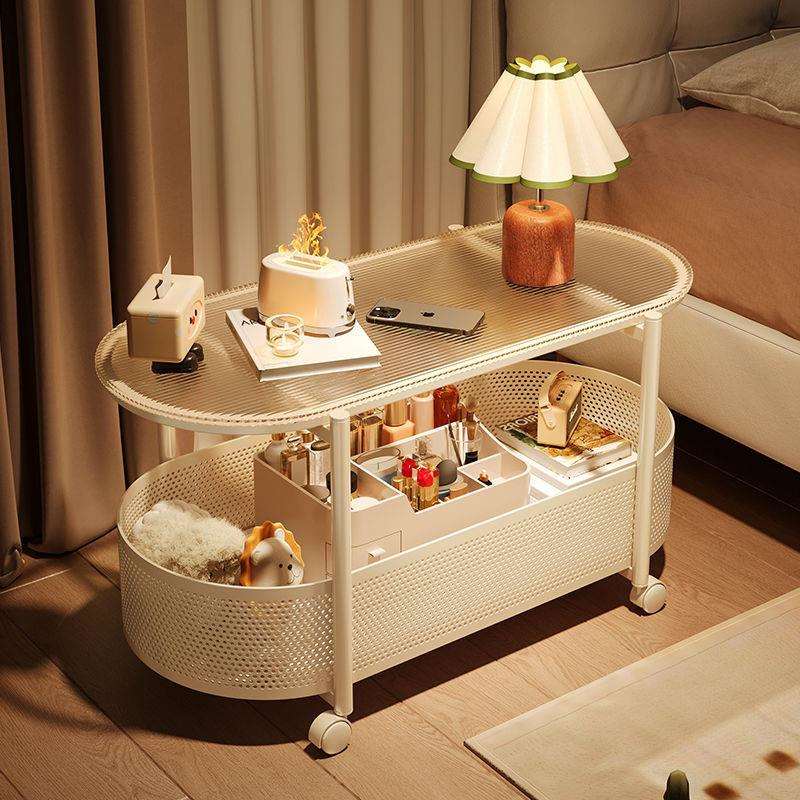 奶油风可移动茶几小户型客厅沙发边柜侧边茶几简约现代收纳小推车