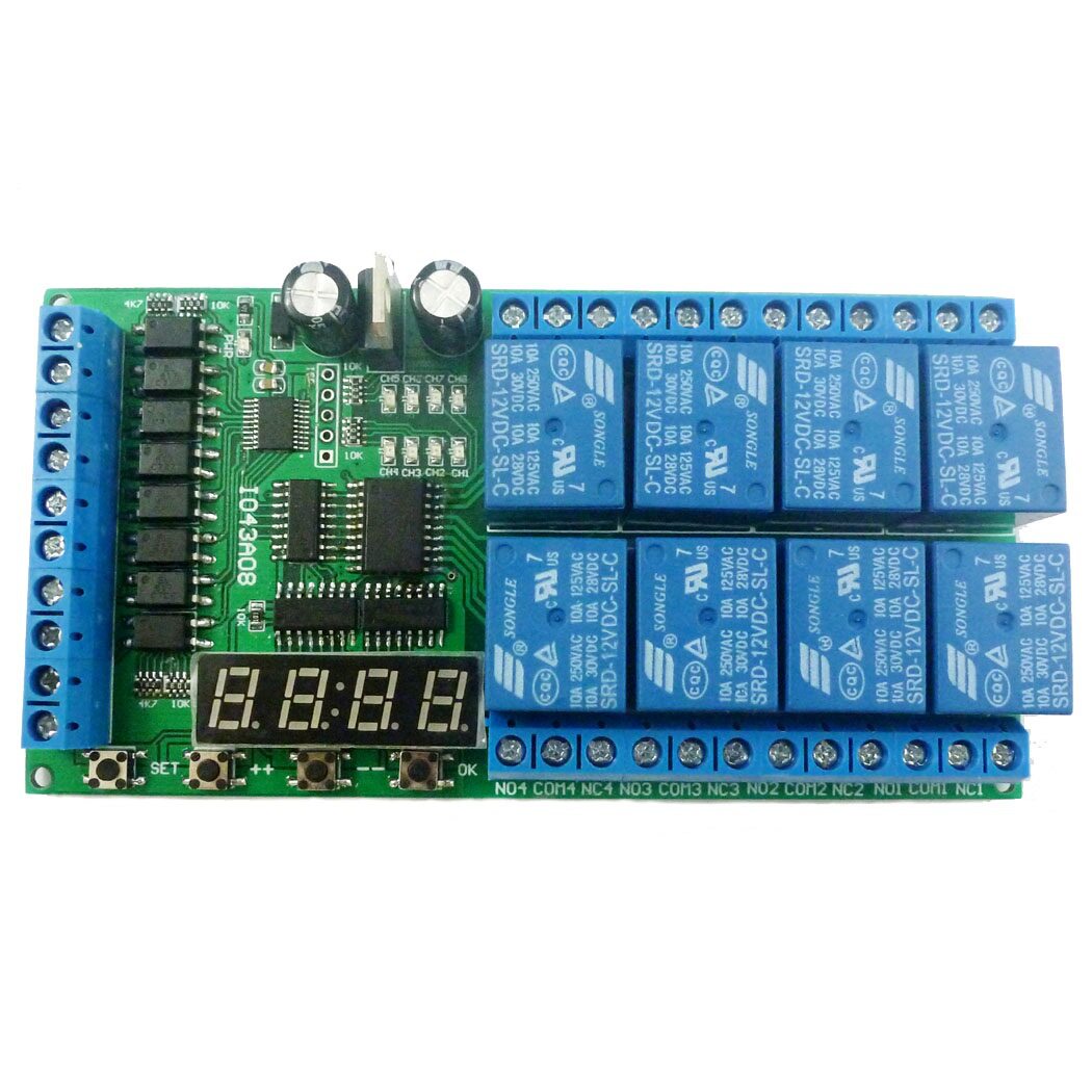 12V8路通道数码管多功能延时LED时间定时继电器电源时序器马达