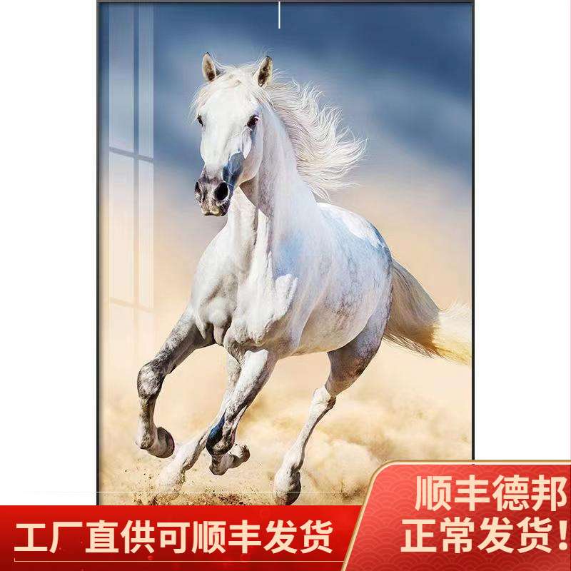 现代玄关入户装饰画马简约竖版过道壁画楼梯口走廊过道挂画平面图片