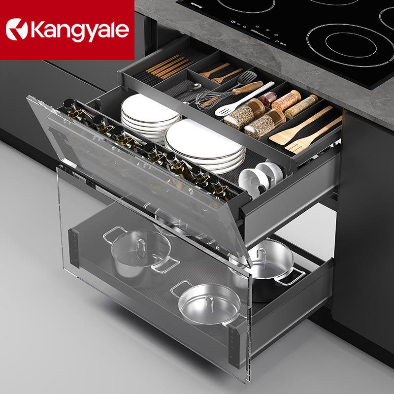 厨房轻松抽拉篮橱柜倾斜随心抽碗碟拉篮三层抽屉式调料锅具拉篮