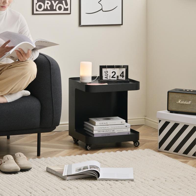W*奶油风沙发边几带轮客厅可移动迷你小茶几铁艺床头桌子小推