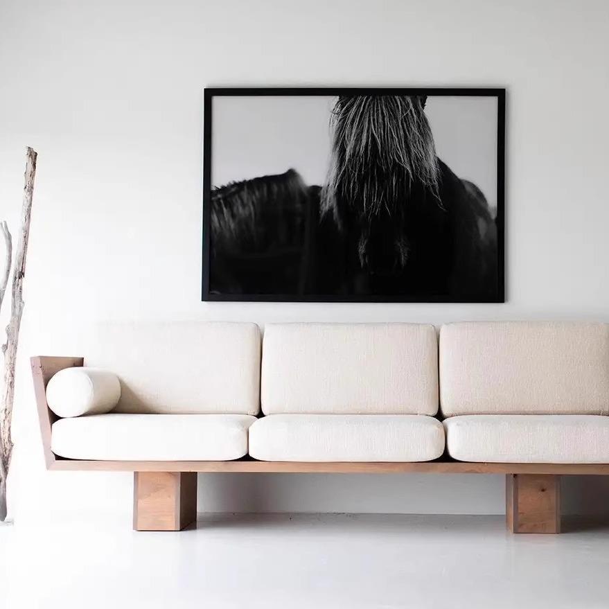 原木风日式实木沙发中古风民宿棉麻布艺别墅简约可拆洗地台沙发