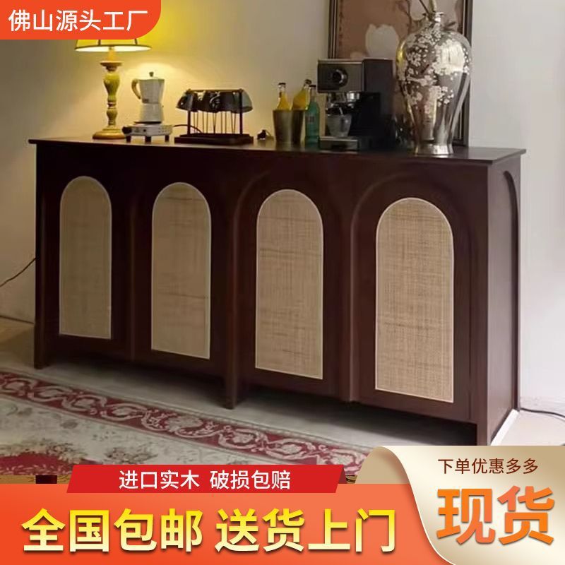 法式中古风拱形门实木餐边柜复古靠墙茶水柜玄关储物斗柜客厅家用