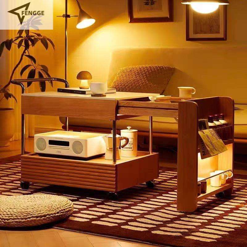 日式边客厅移动小桌子茶几日式家用茶水茶柜沙发围炉岩板煮茶茶桌