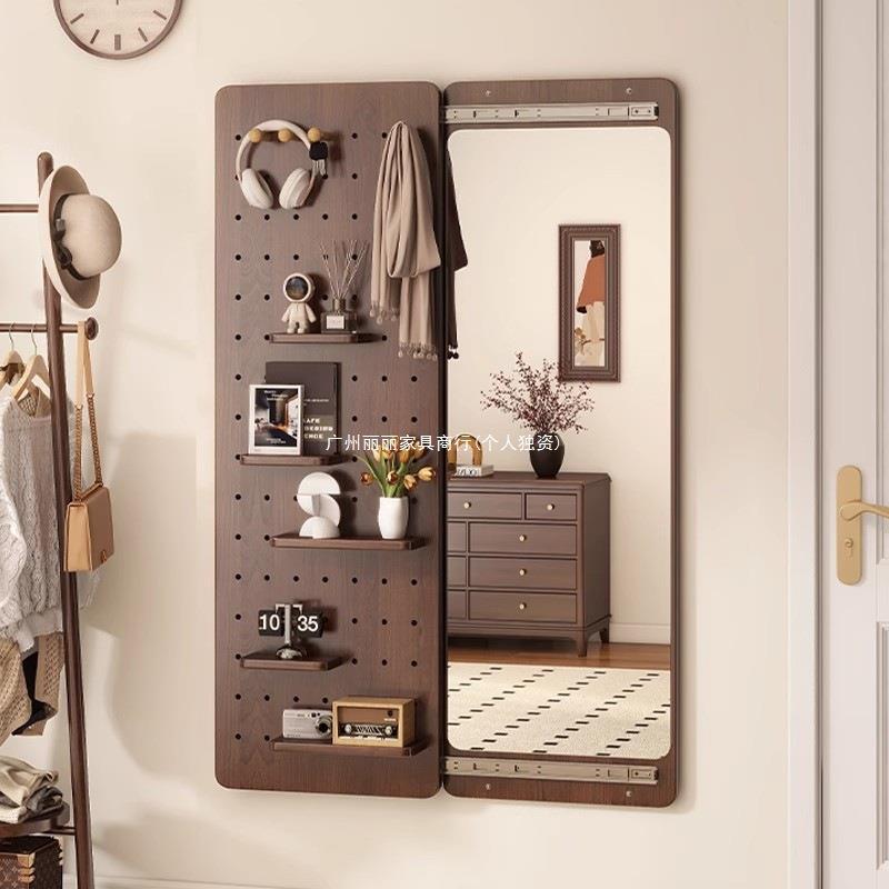 洞洞板穿衣镜隐形推拉全身落地镜贴墙壁挂可关闭镜子平开门试衣镜