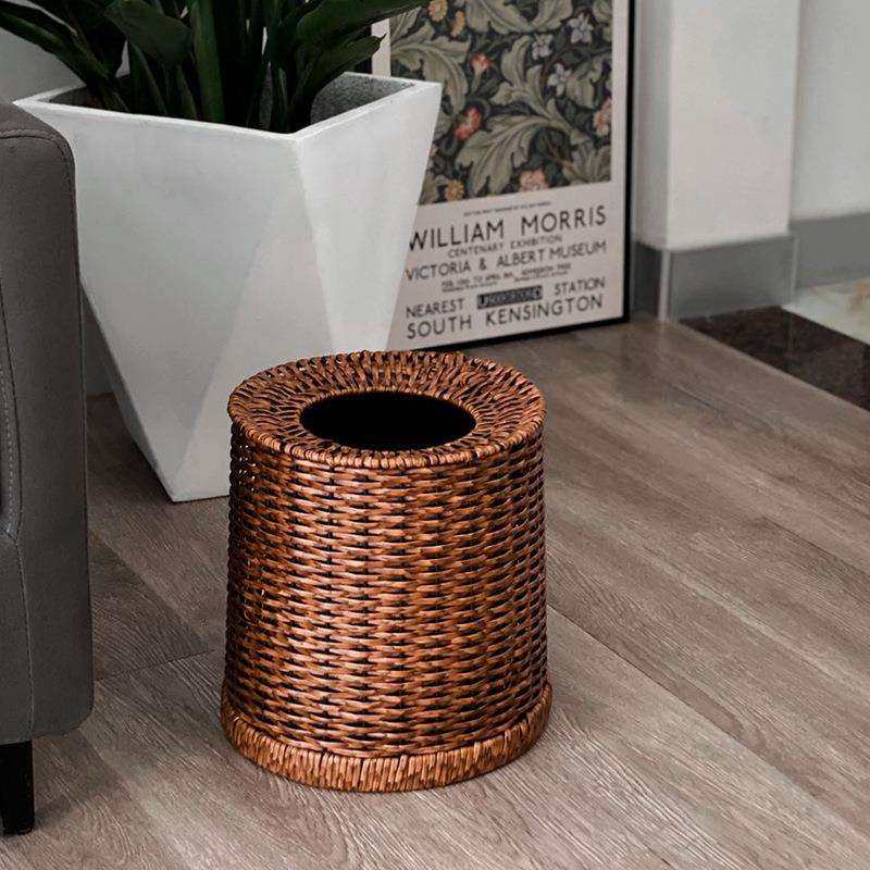 藤编垃圾桶双层民宿客厅家用卫生间无盖卧室复古纸篓新中式