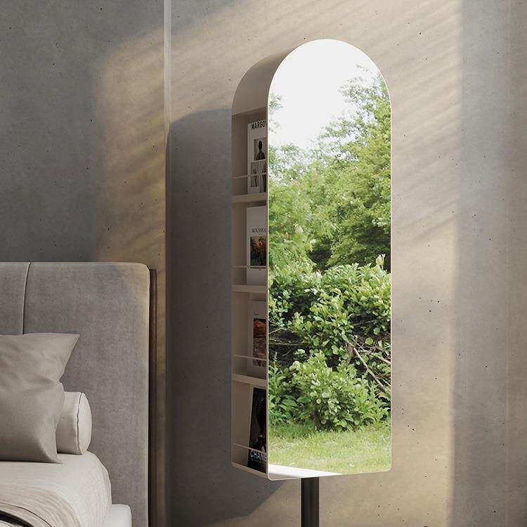 落地多层书架旋转全身镜卧室试衣穿衣镜多功能家用收纳置物储物柜