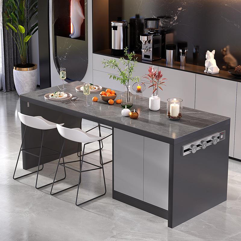 厨房岩板岛台餐桌一体家用茶桌吧台带水槽电磁炉轻奢现代简约5E29