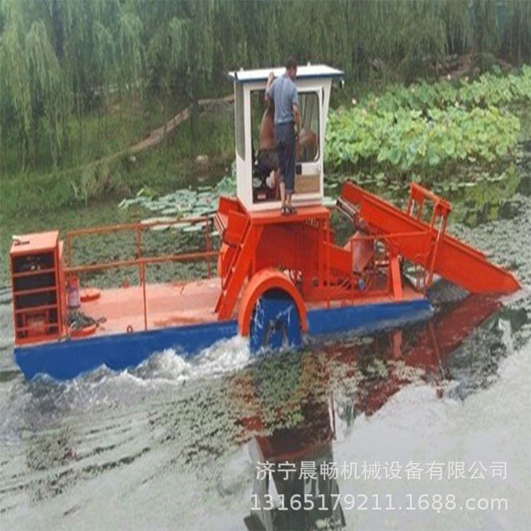 小型河道水葫芦芦苇浮萍打捞船湖泊漂浮物垃圾清理船水草割草船
