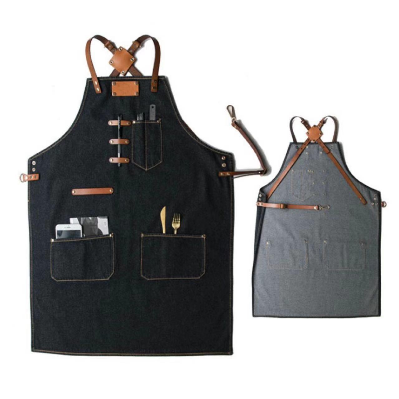 真皮欧美出口日韩款式牛仔工作围裙背带全身工作围裙定制