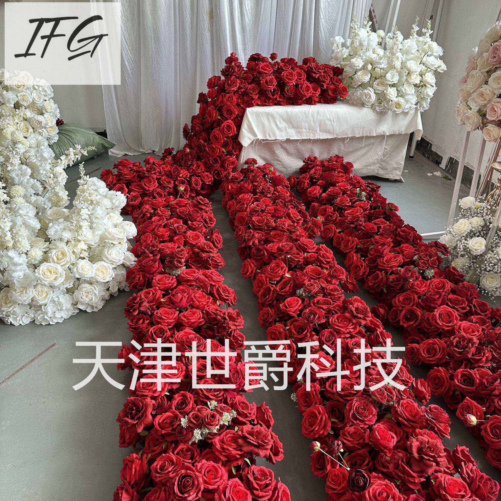 外贸热销大红色花排仿真花婚礼庆典